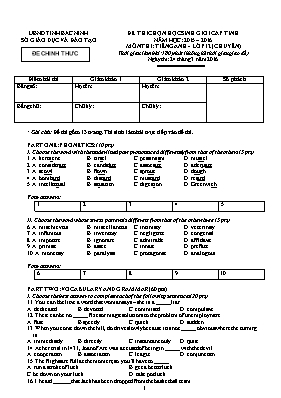 Đề thi học sinh giỏi cấp tỉnh Tiếng anh lớp 12 chuyên - Năm học 2015-2016 - Sở GD & ĐT Bắc Ninh